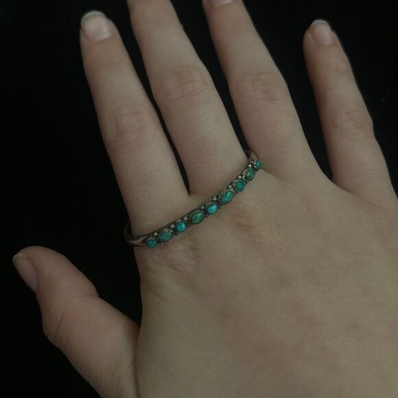 Vintage Sterling Silver & Turquoise Southwestern 4inch Cuff Mini Baby Bracelet - Picture 5 of 7